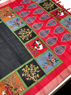 Black Tussar Kalalmkari Print Saree

