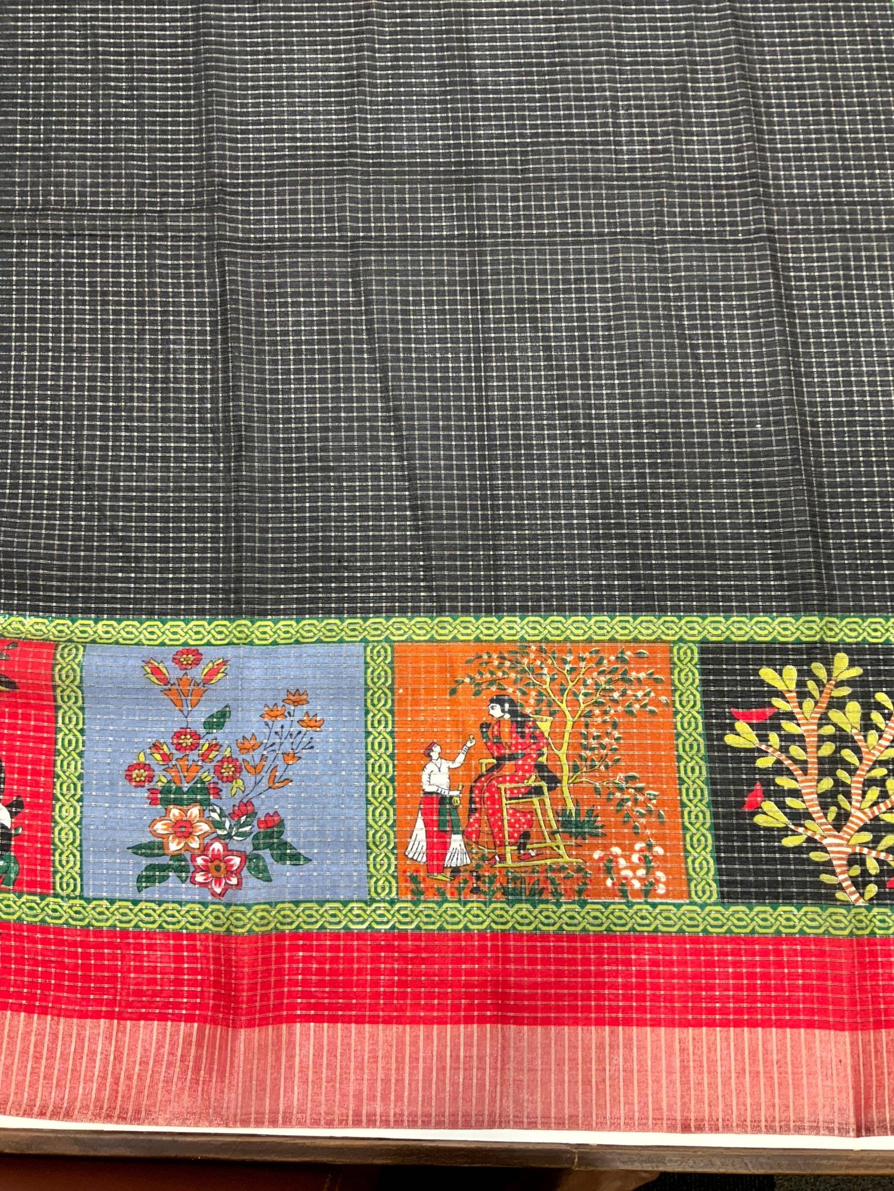 Black Tussar Kalalmkari Print Saree

