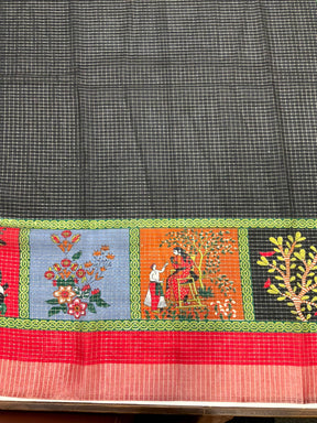 Black Tussar Kalalmkari Print Saree

