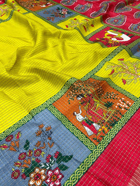 Olive Pure Viscose Kalalmkari Print Saree