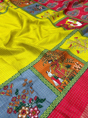 Olive Pure Viscose Kalalmkari Print Saree