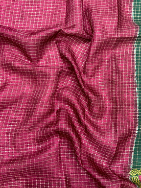Bottle Green Tussar Kalalmkari Print Saree

