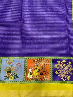 Royal Blue Tussar Kalalmkari Print Saree

