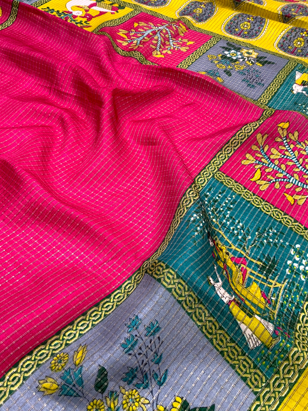 Magenta Tussar Kalalmkari Print Saree