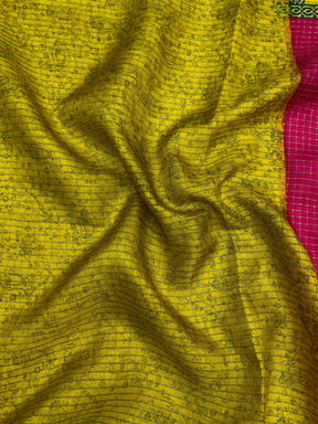 Magenta Tussar Kalalmkari Print Saree

