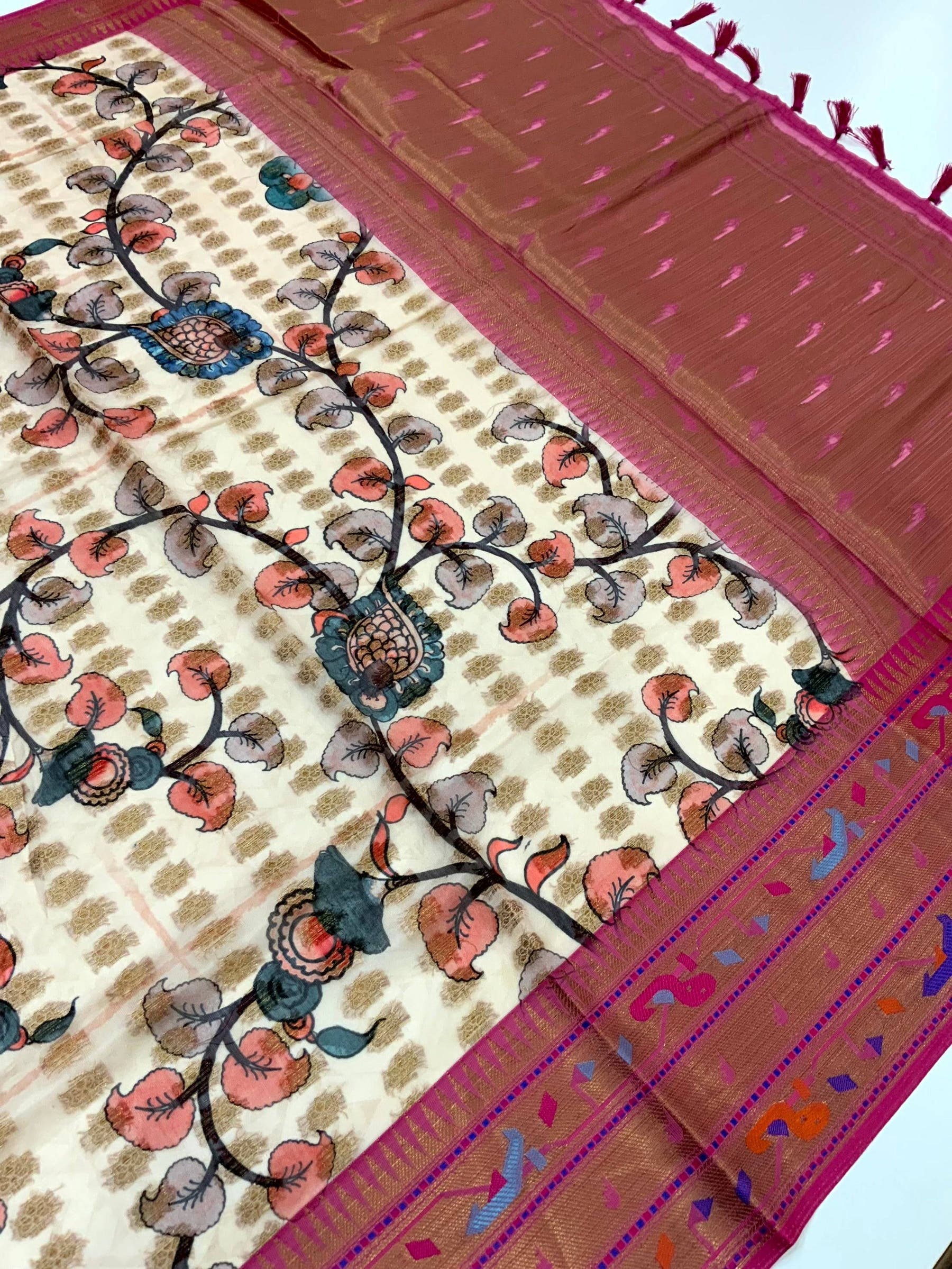 Elevate Kalamkari Printed Tissue Saree

