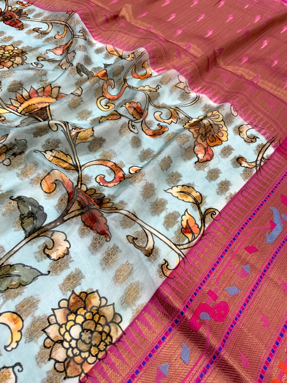 Regal Kalamkari Printed Tissue Saree


