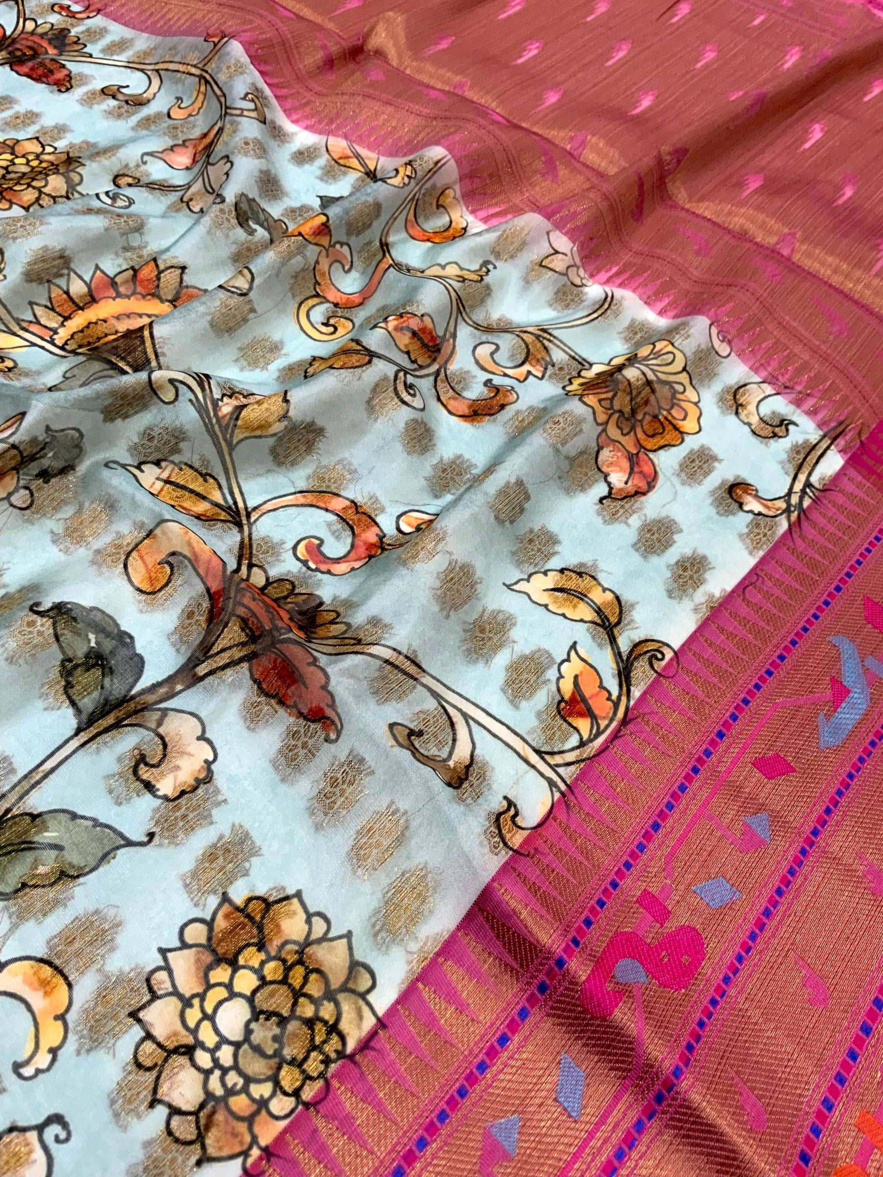 Regal Kalamkari Printed Tissue Saree


