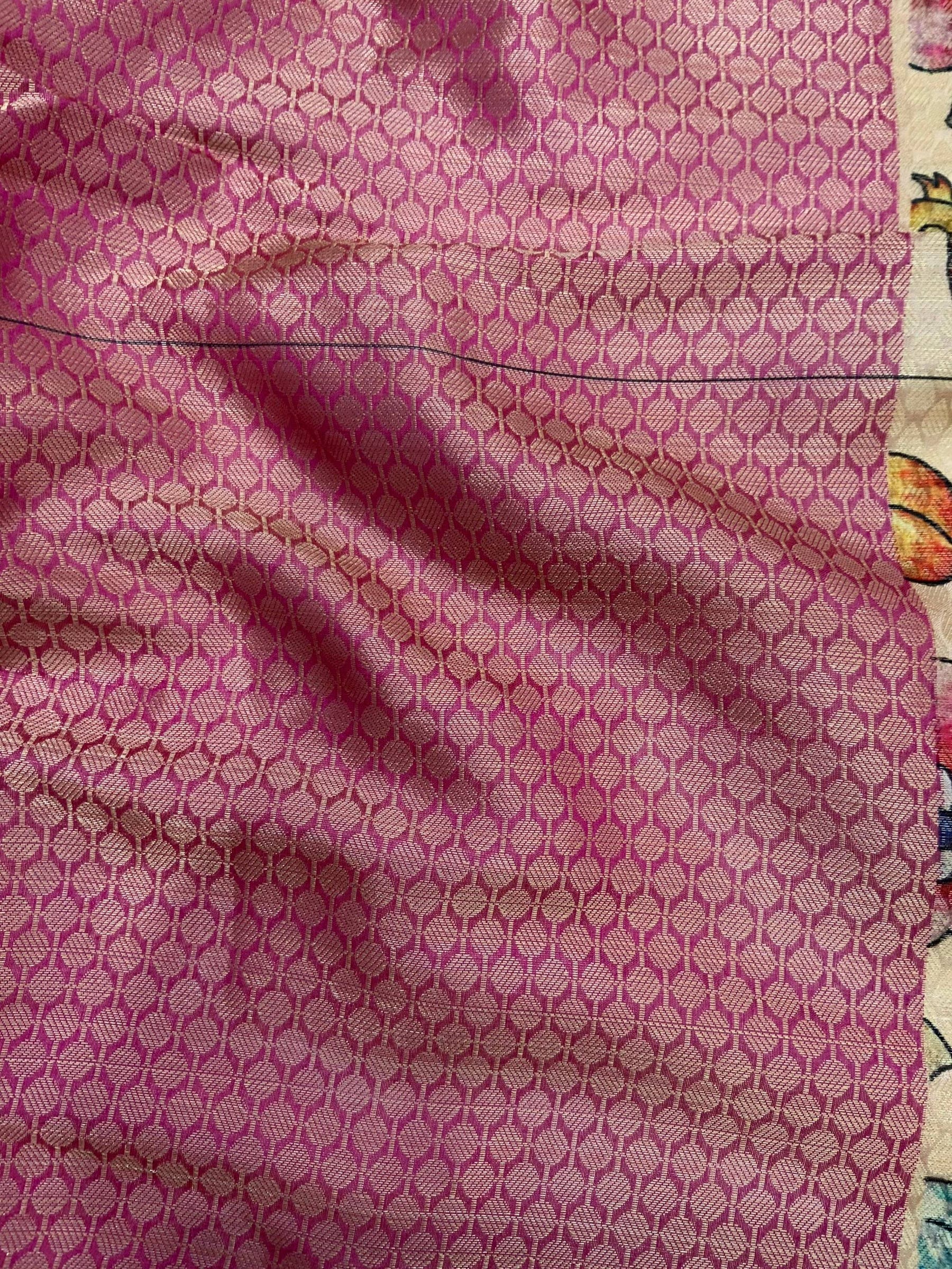 Beige Kalamkari Printed Kora Muslin Saree

