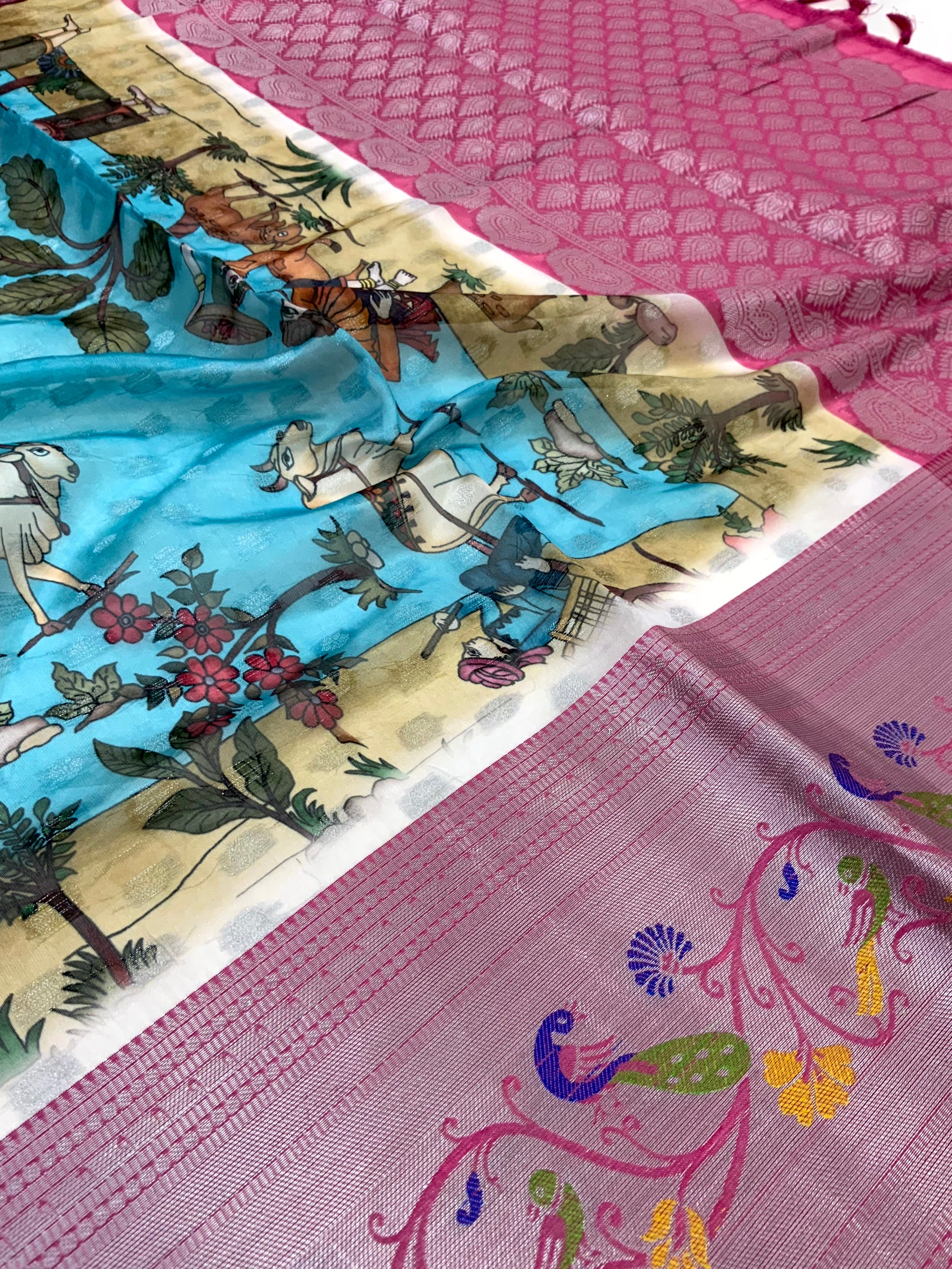 Sky Blue Organza Tissue Saree