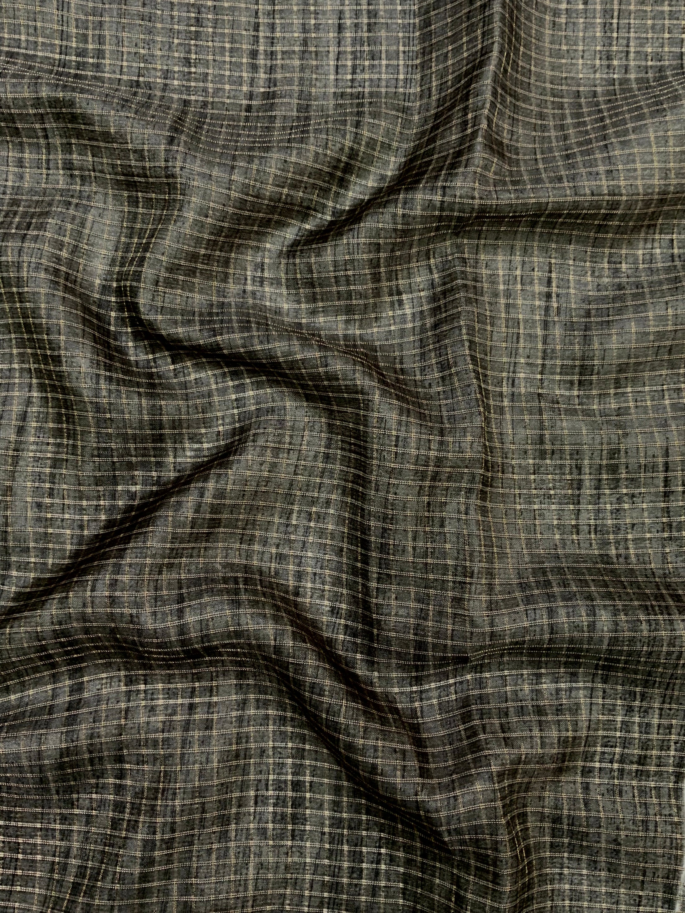 Grey Tussar Chex Floral Print Saree