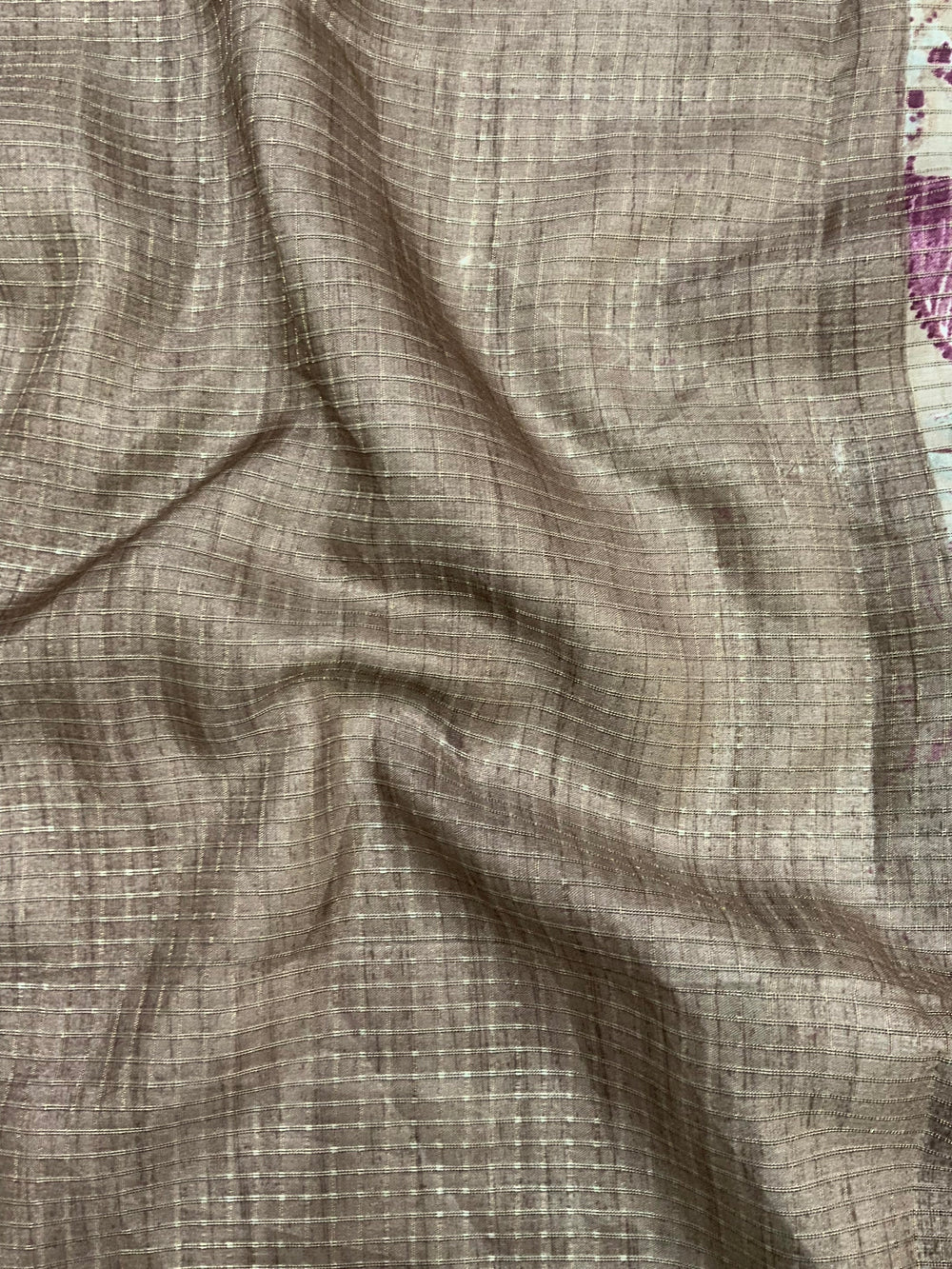 Taupe Tussar Chex Floral Print Saree