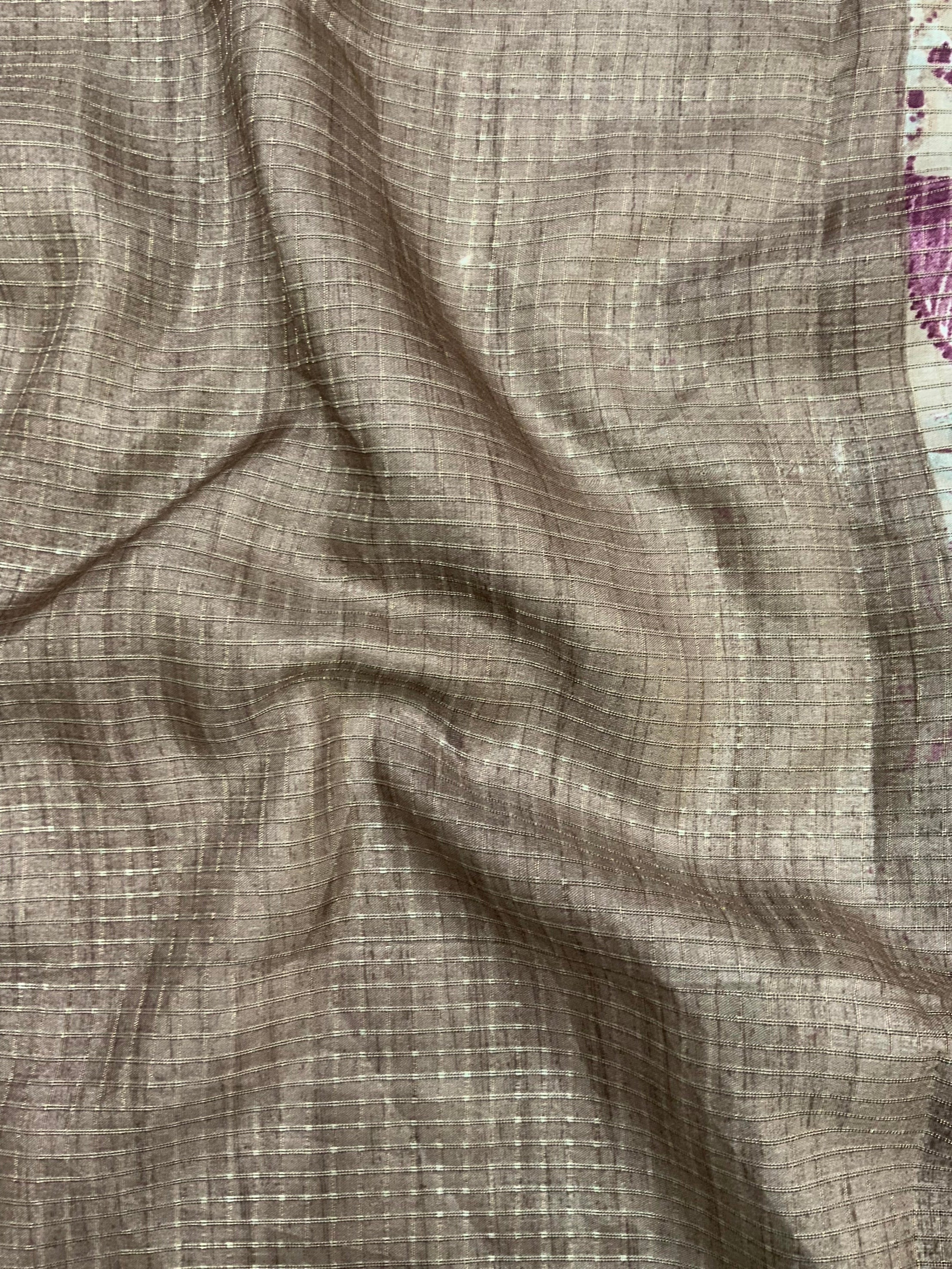 Taupe Tussar Chex Floral Print Saree