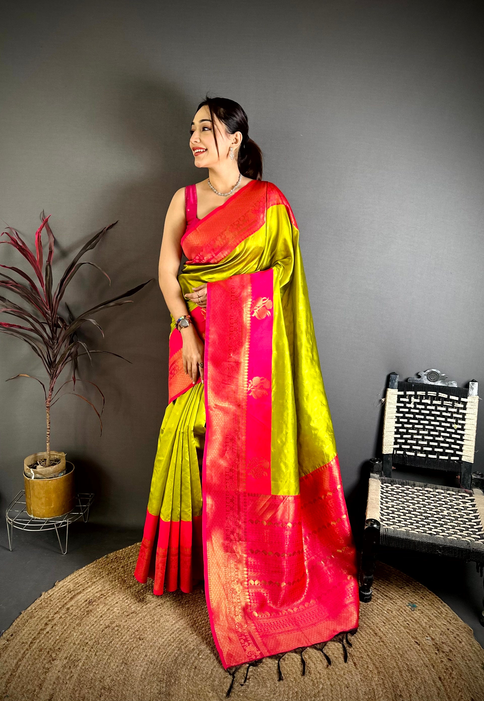 Royal Gadwal Banarasi Katan Silk Saree With Maggam Blouse
