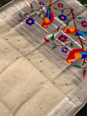 Cream Minakari Weave Soft Organza Paithani Saree