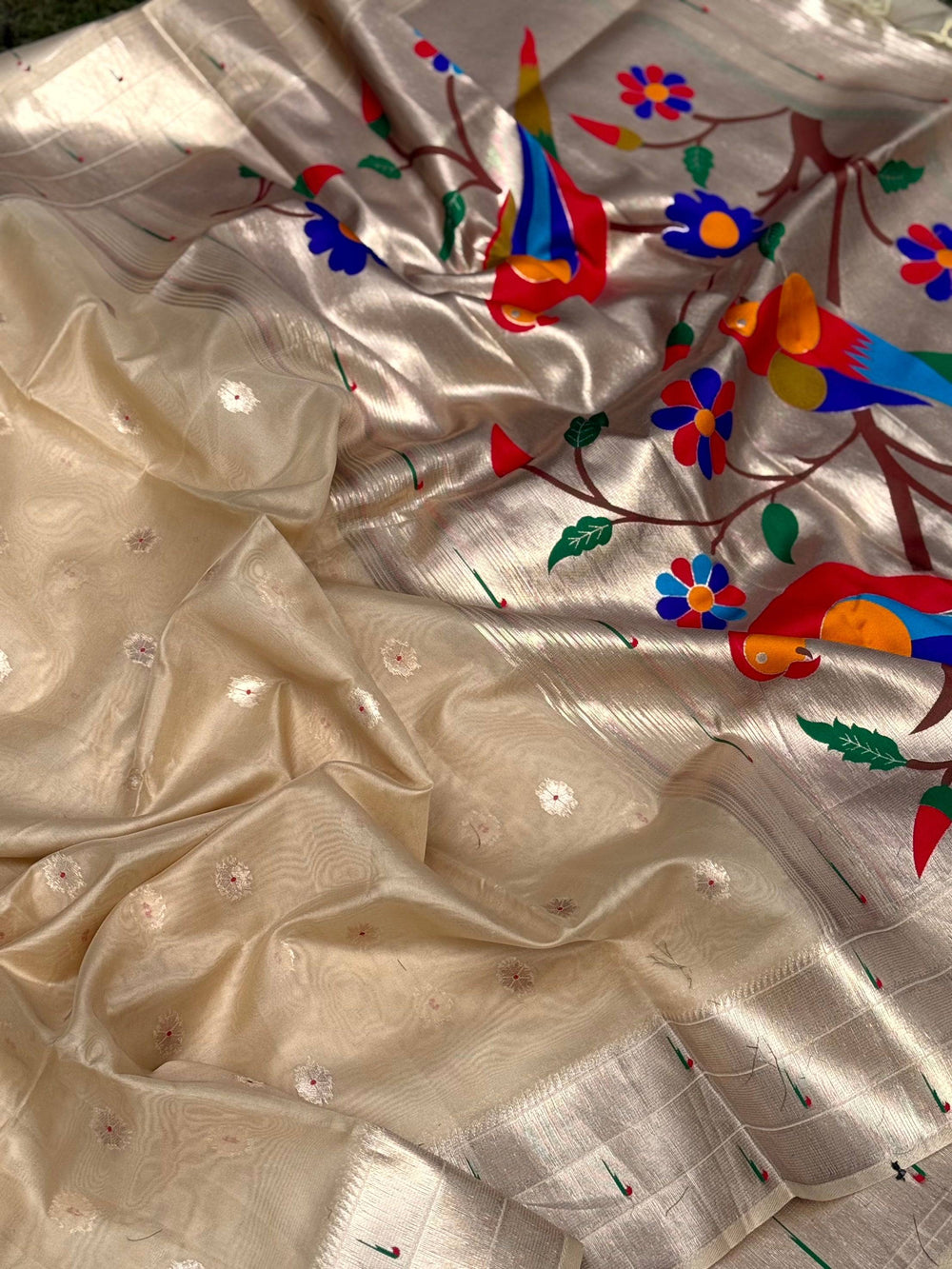 Cream Minakari Weave Soft Organza Paithani Saree