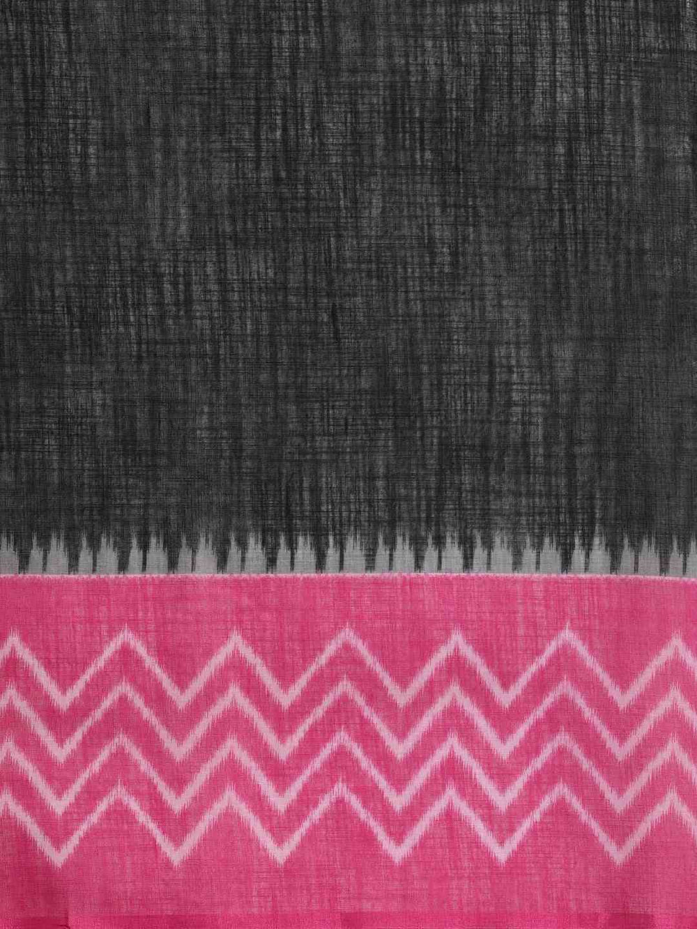  Black & Pink Linen Blend Solid Ikat Saree