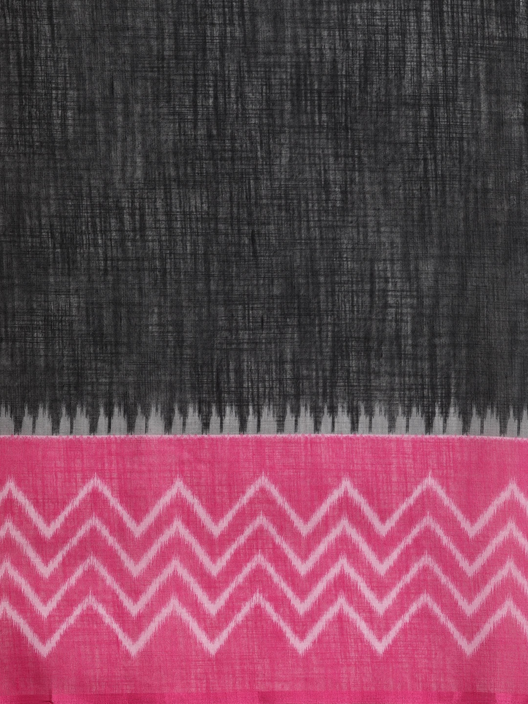  Black & Pink Linen Blend Solid Ikat Saree