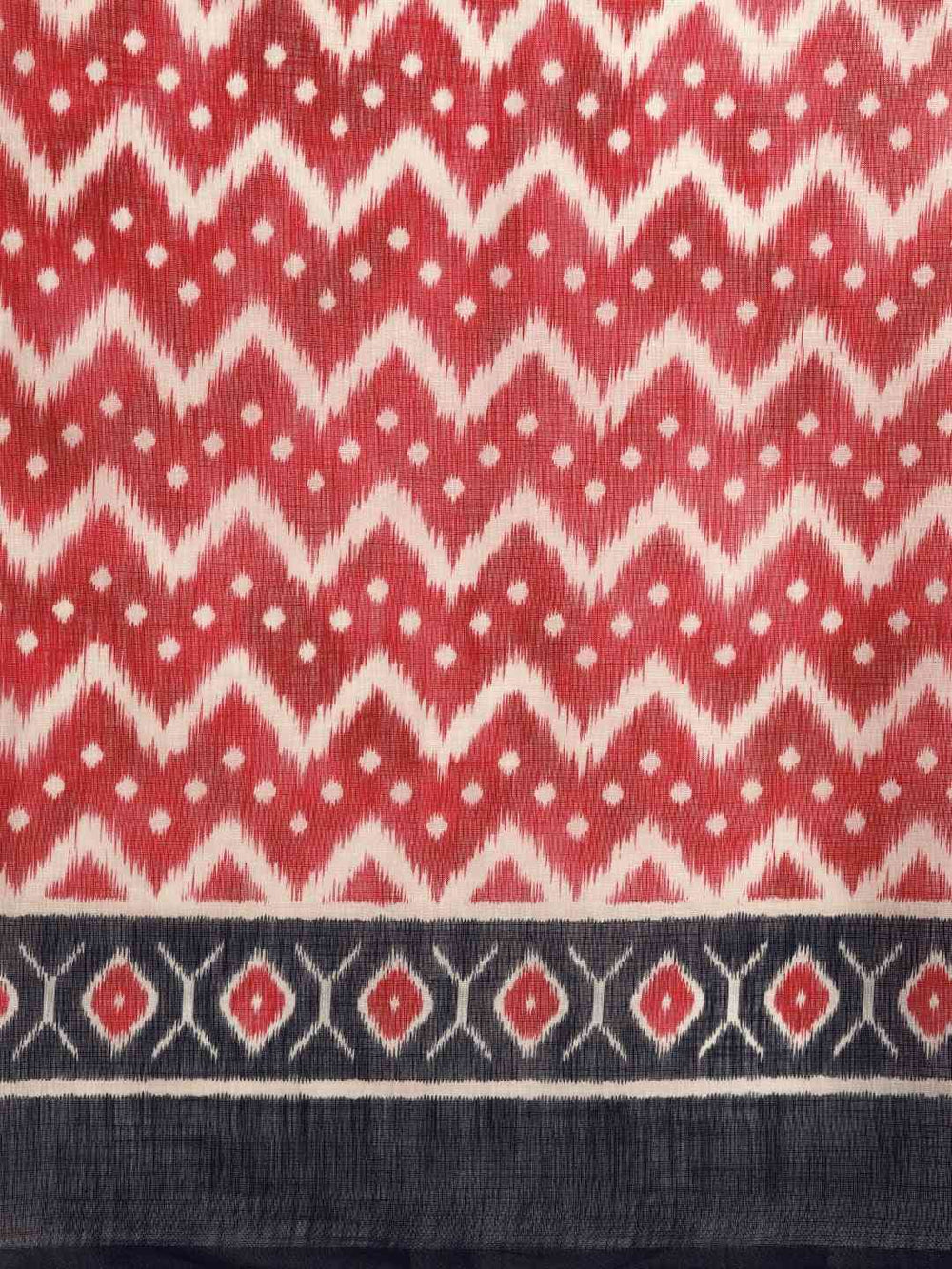 Red & Black Linen Blend Ikat Print Saree
