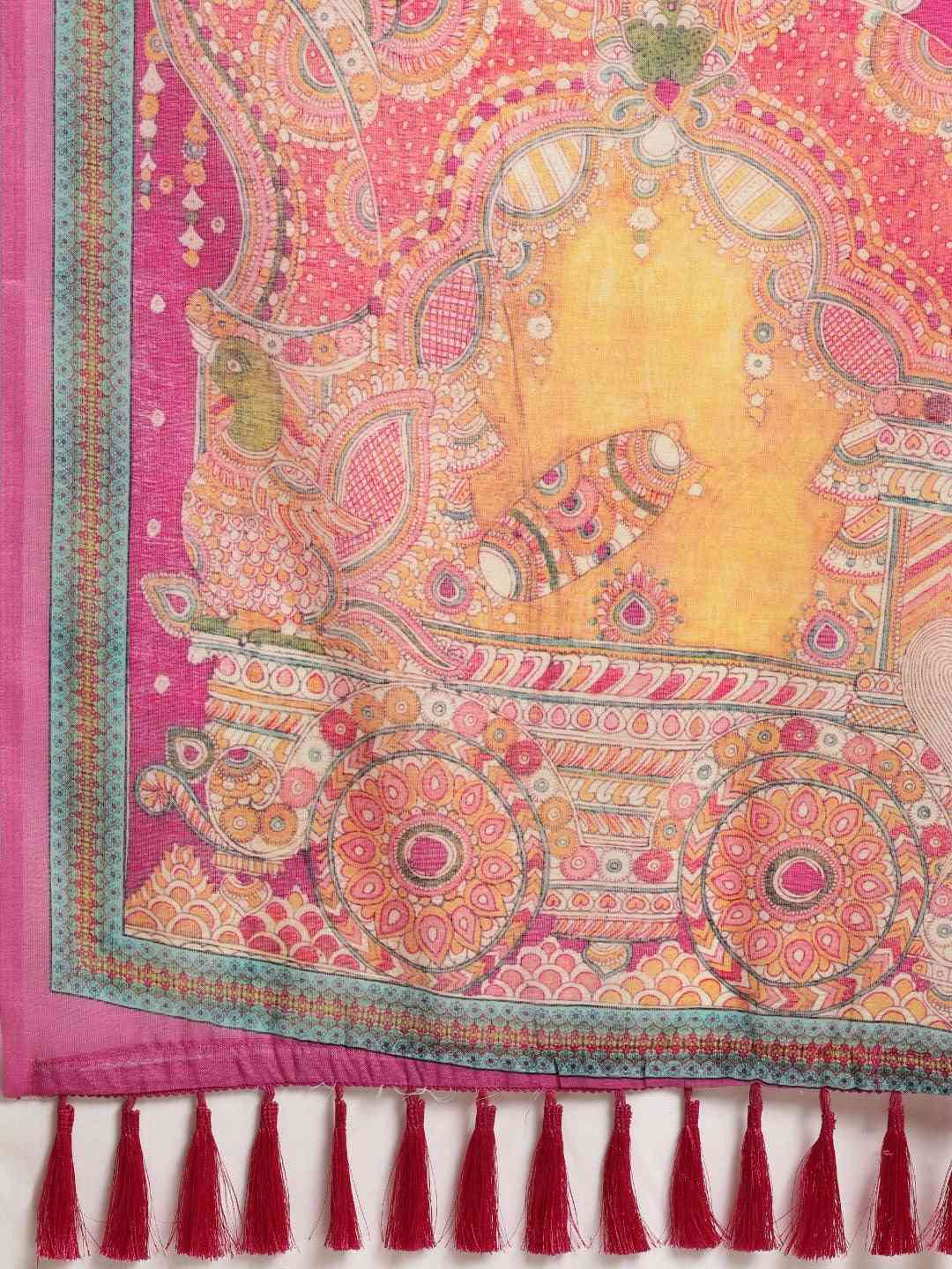White & Rani Linen Blend Ikat Saree 