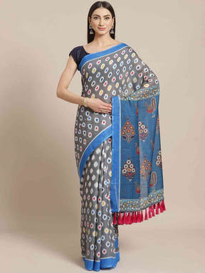 Buy Soft Linen Ikkat Kalamkari Digital Print Saree