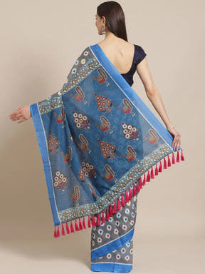 Buy Soft Linen Ikkat Kalamkari Digital Print Saree