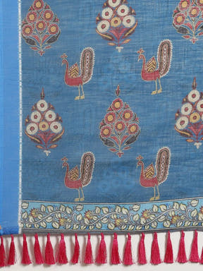 Buy Soft Linen Ikkat Kalamkari Digital Print Saree