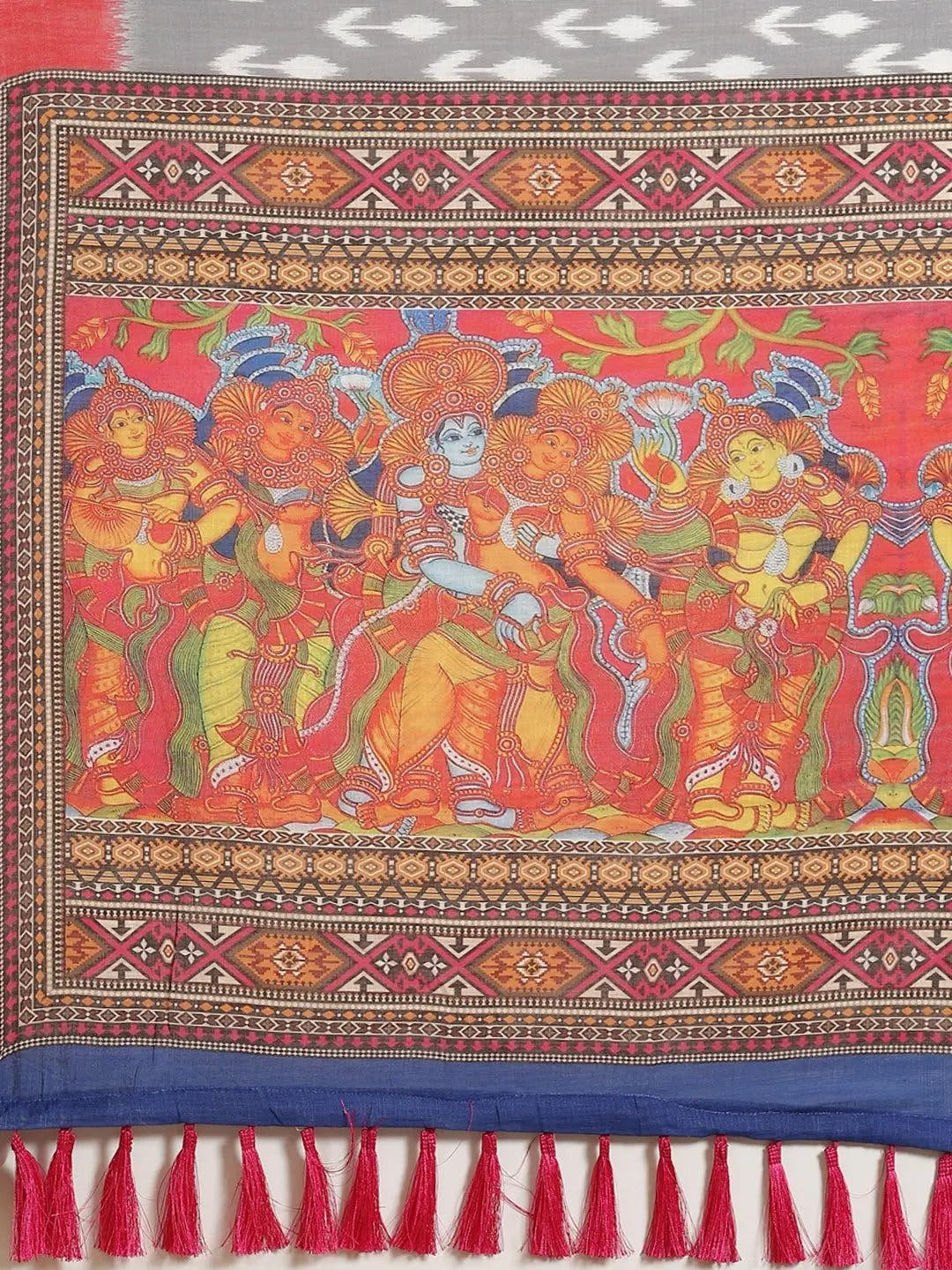 Buy Soft Linen Ikkat Kalamkari Digital Print Saree