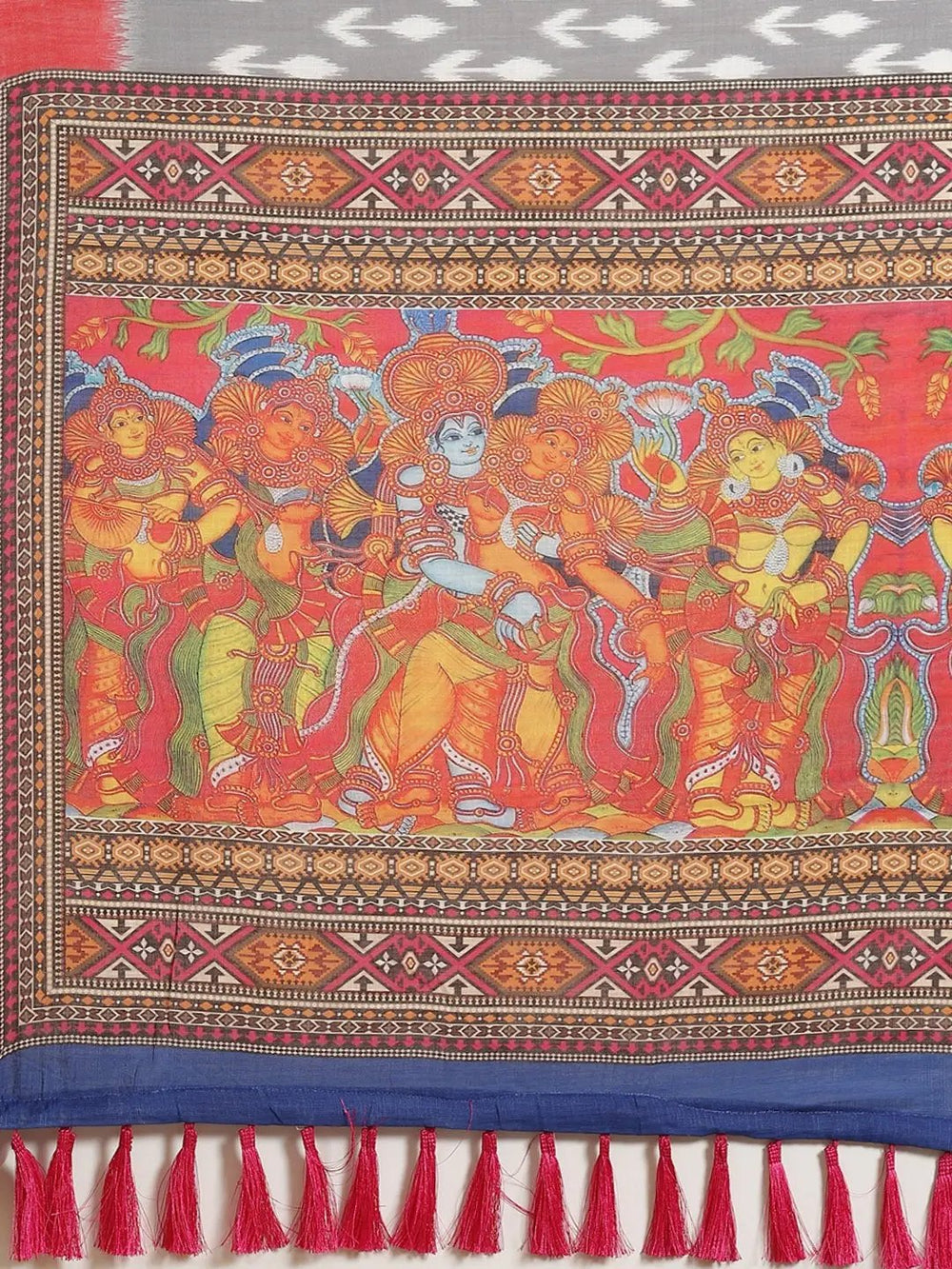 Buy Soft Linen Ikkat Kalamkari Digital Print Saree