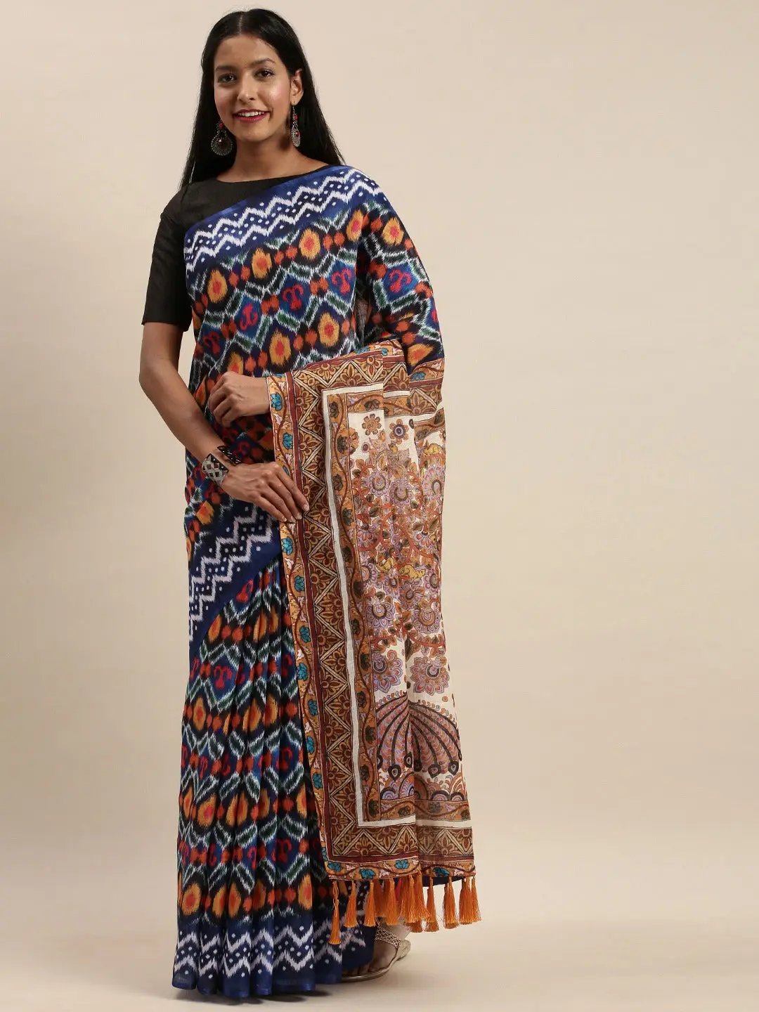 Buy Soft Linen Ikkat Digital Print Saree | Vastranand