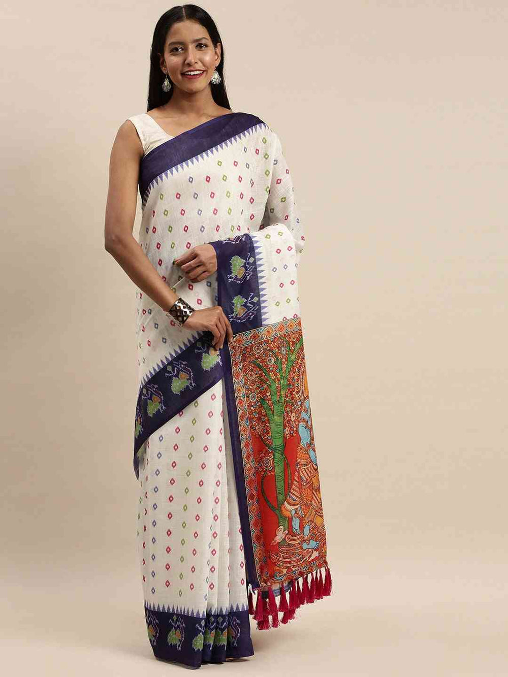 Buy Soft Linen Ikkat Digital Print Saree | Vastranand
