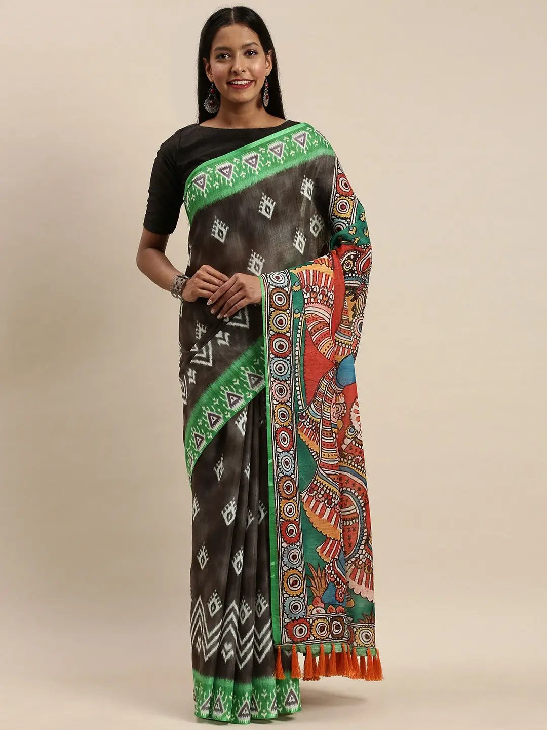 Buy Soft Linen Ikkat Digital Print Saree | Vastranand