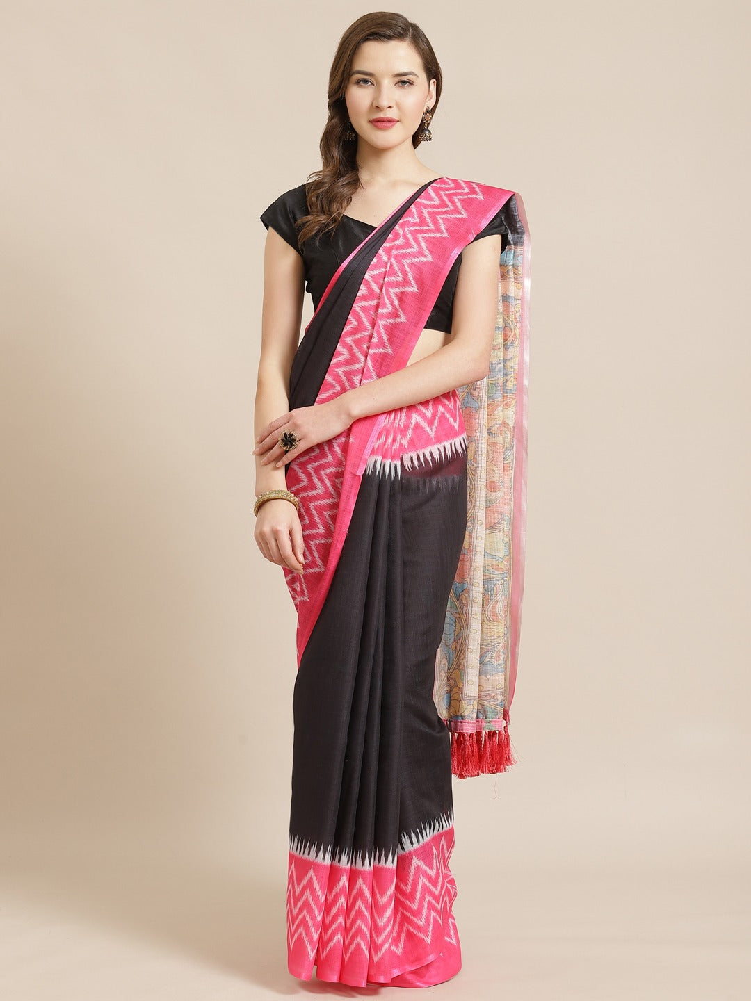 Exclusive Black & Pink Colour Ikat Saree