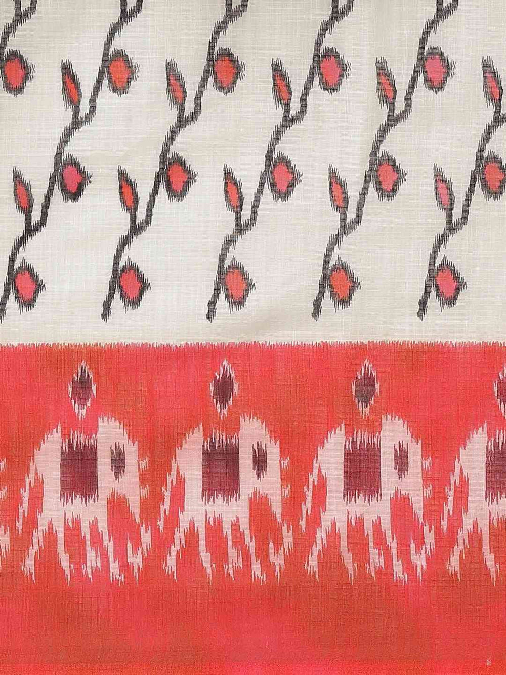  White & Red Colour Printed Ikat Saree
