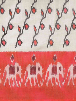  White & Red Colour Printed Ikat Saree