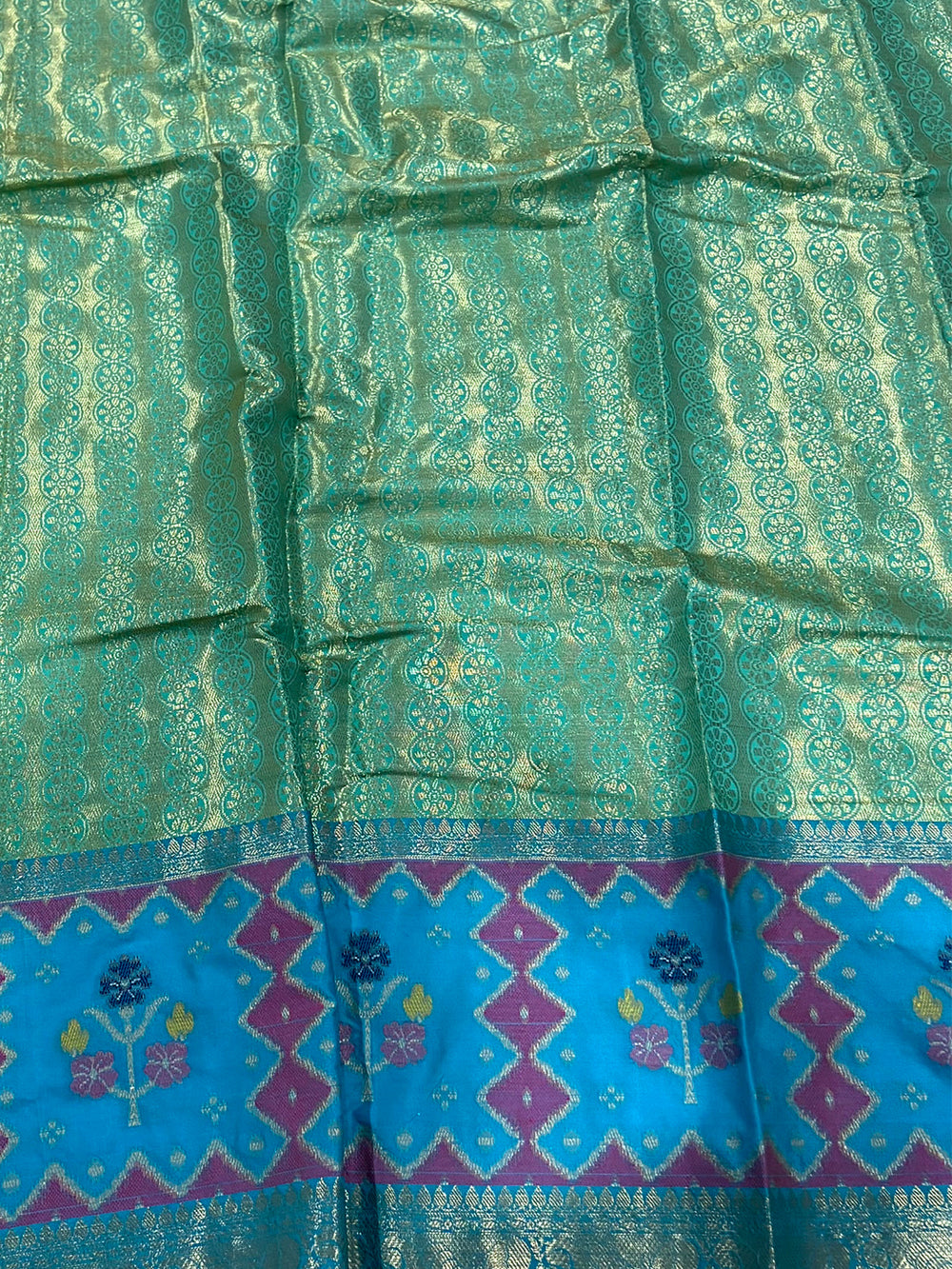 Lime Yellow Katan Silk Ikkat Saree