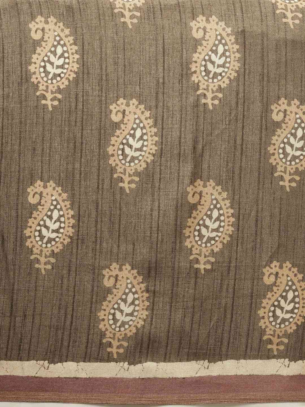  Brown & Beige Colour Linen Bagru Weave Saree