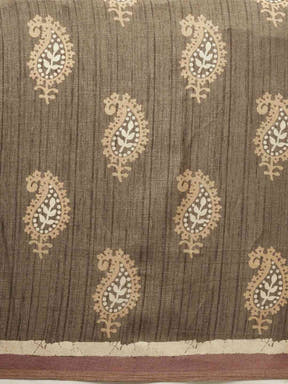  Brown & Beige Colour Linen Bagru Weave Saree
