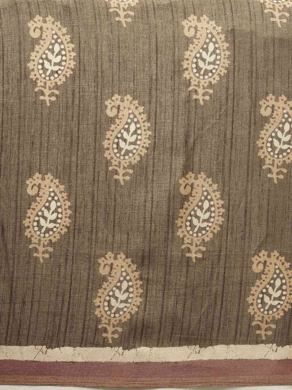  Brown & Beige Colour Linen Bagru Weave Saree