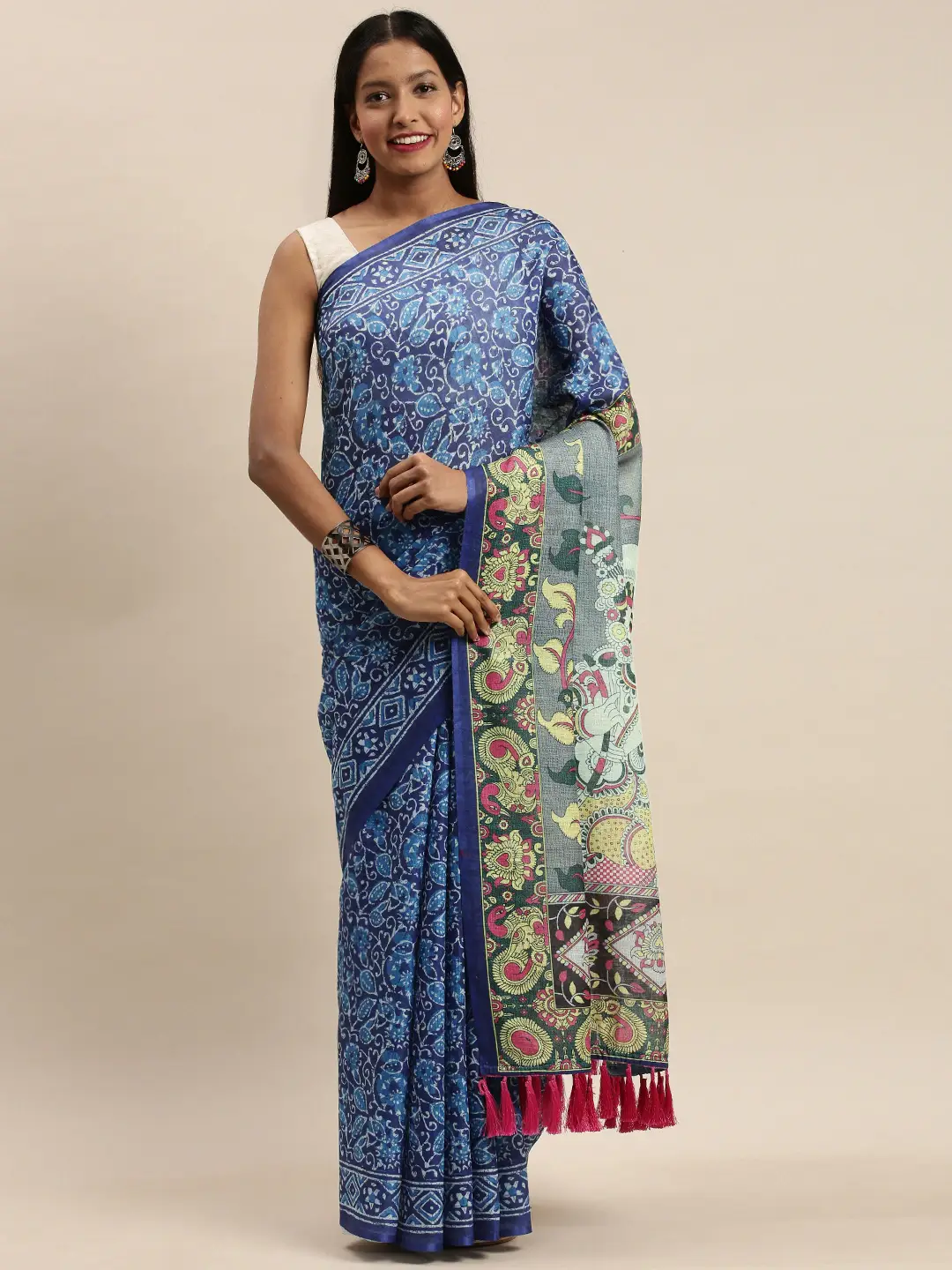 Shop Charming Indigo Kalamkari Digital Print Sarees 