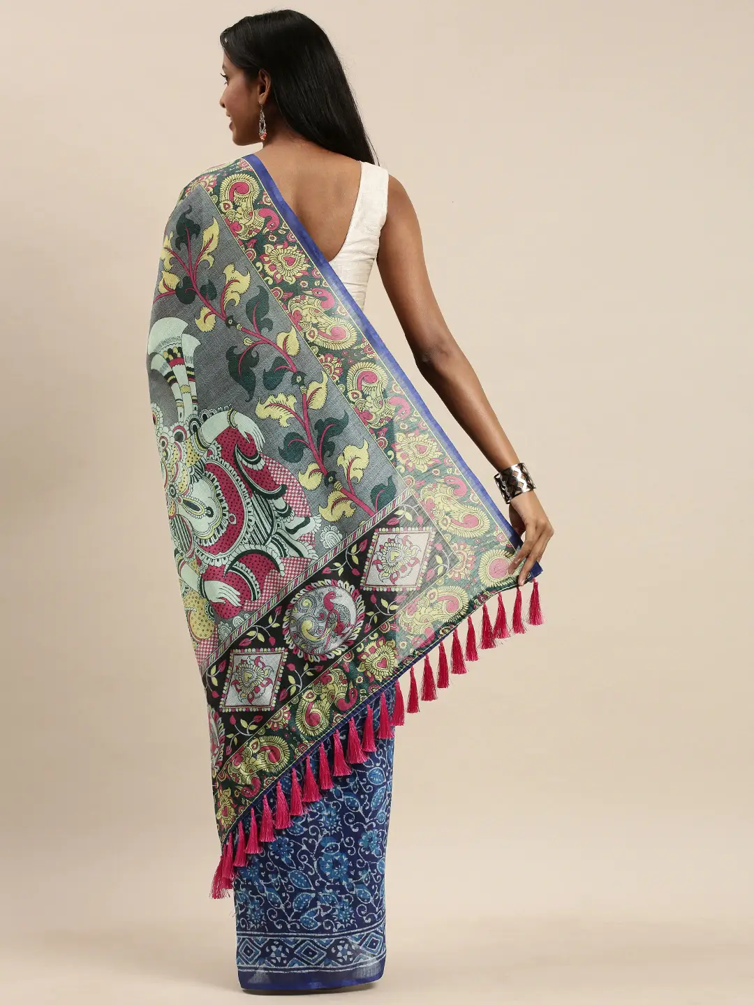 Shop Charming Indigo Kalamkari Digital Print Sarees 