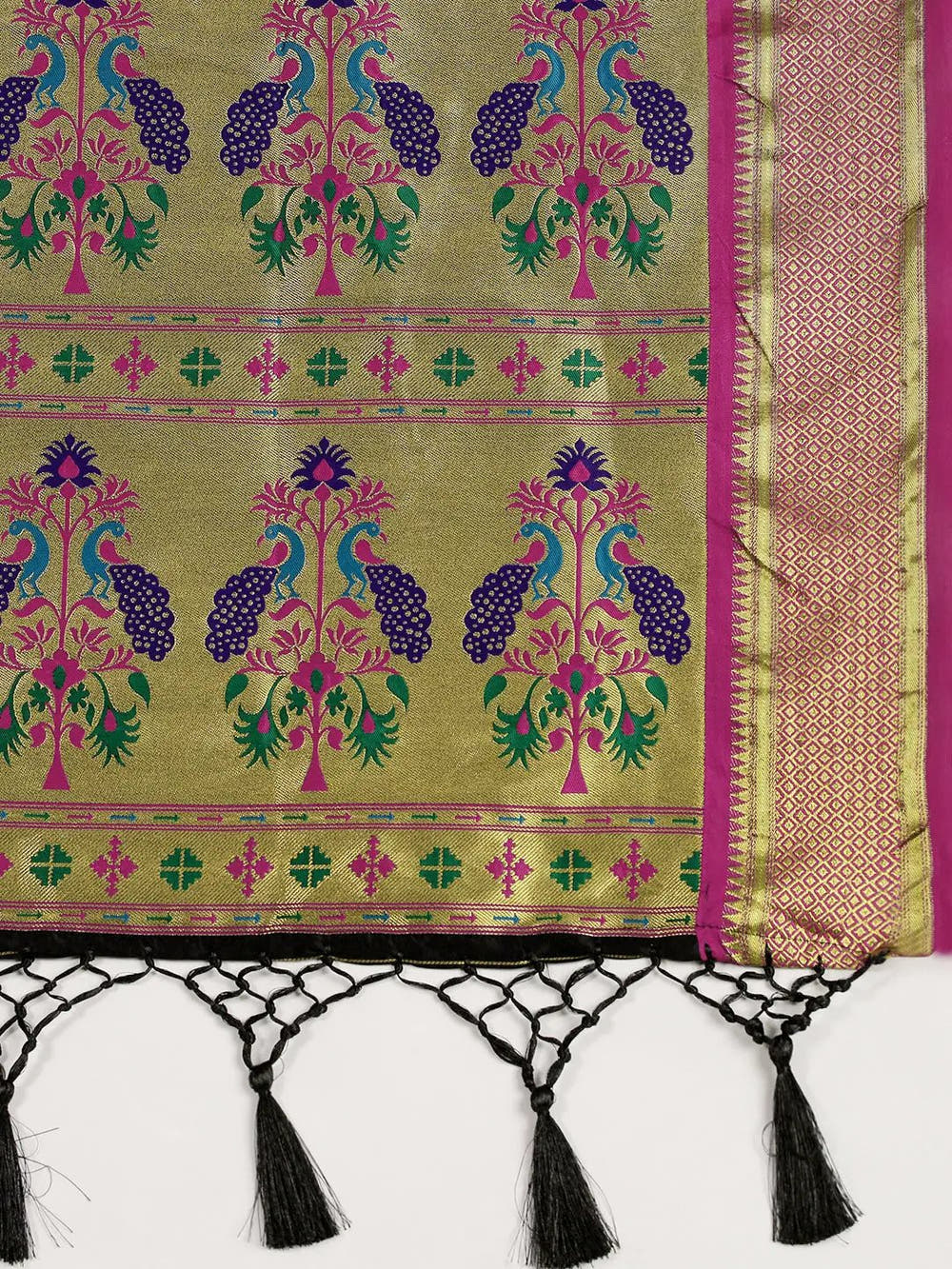 Traditional Black Colour Yevla Paithani Minakari Work Silk Saree
