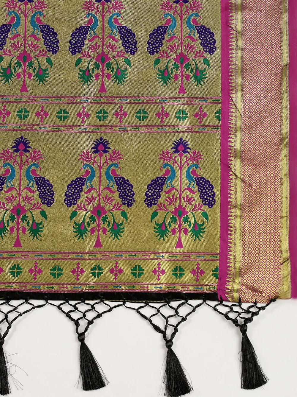 Traditional Black Colour Yevla Paithani Minakari Work Silk Saree