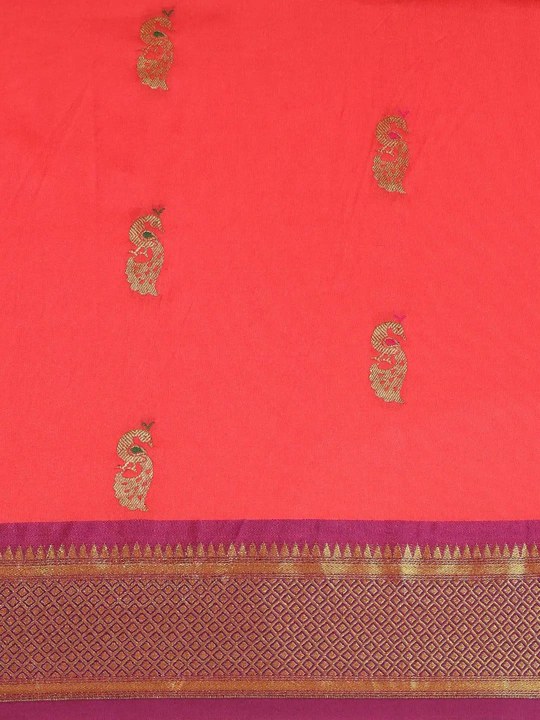 Traditonal Gajri Colour Yevla Paithani Minakari Work Silk Saree