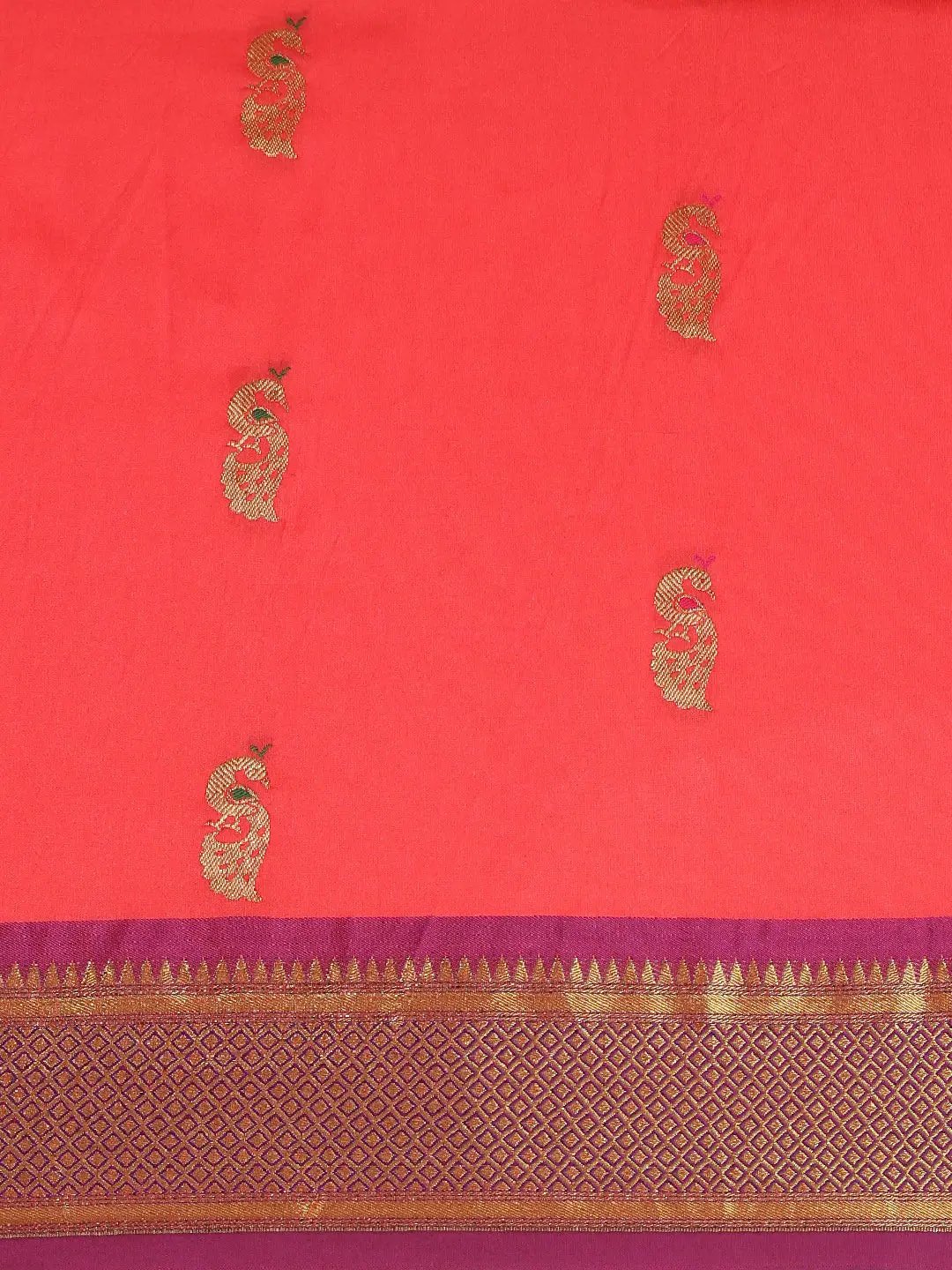 Traditonal Gajri Colour Yevla Paithani Minakari Work Silk Saree