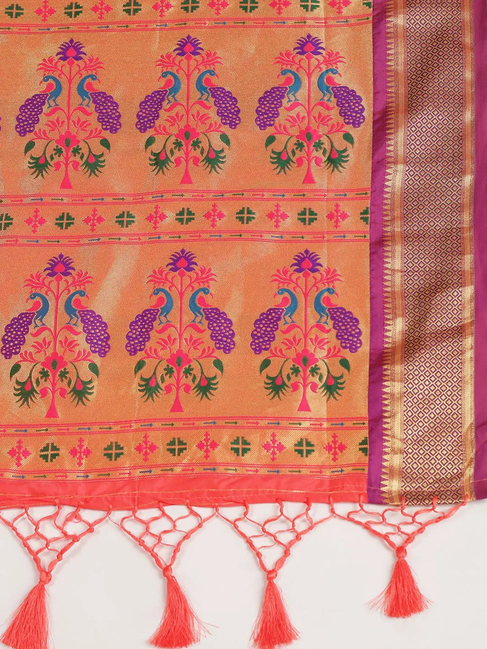 Traditonal Gajri Colour Yevla Paithani Minakari Work Silk Saree