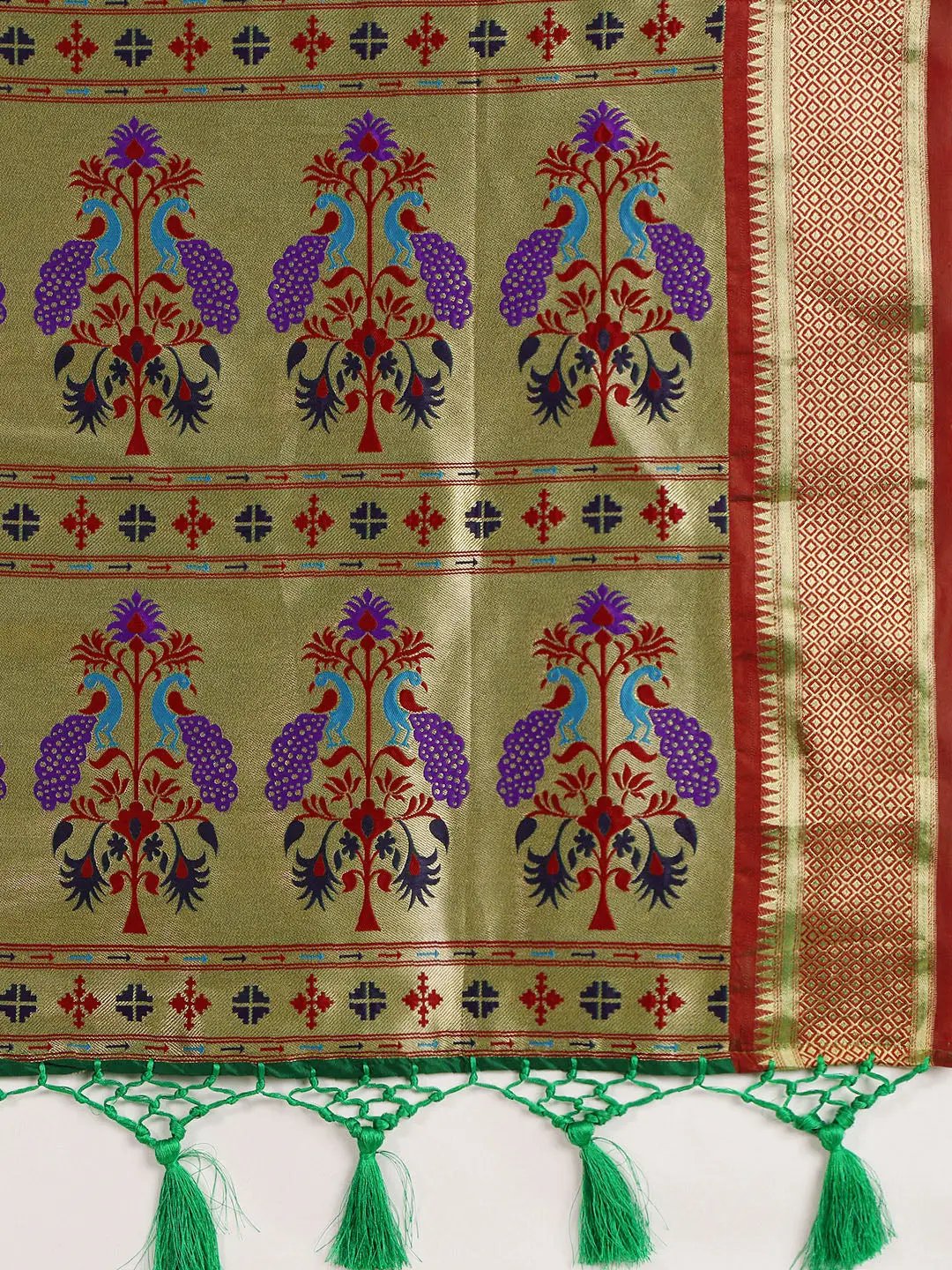 Trendy Yevla Paithani Minakari Work Silk Saree in Green Colour