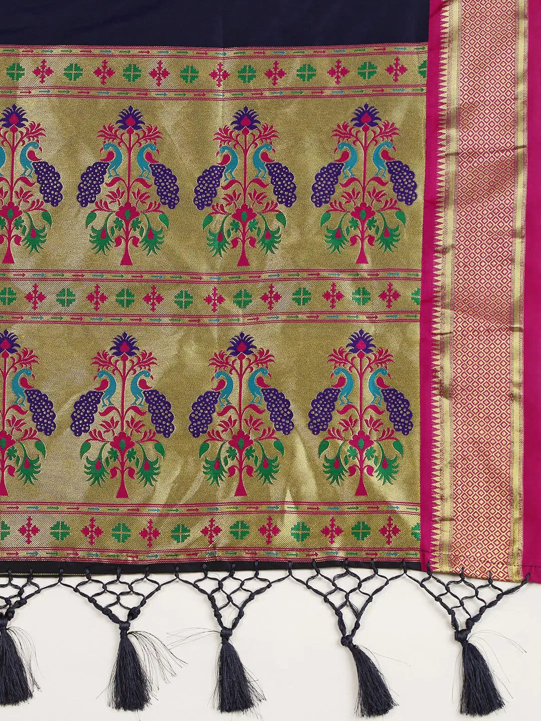 Trendy Yevla Paithani Minakari Work Silk Saree in Navy Colour