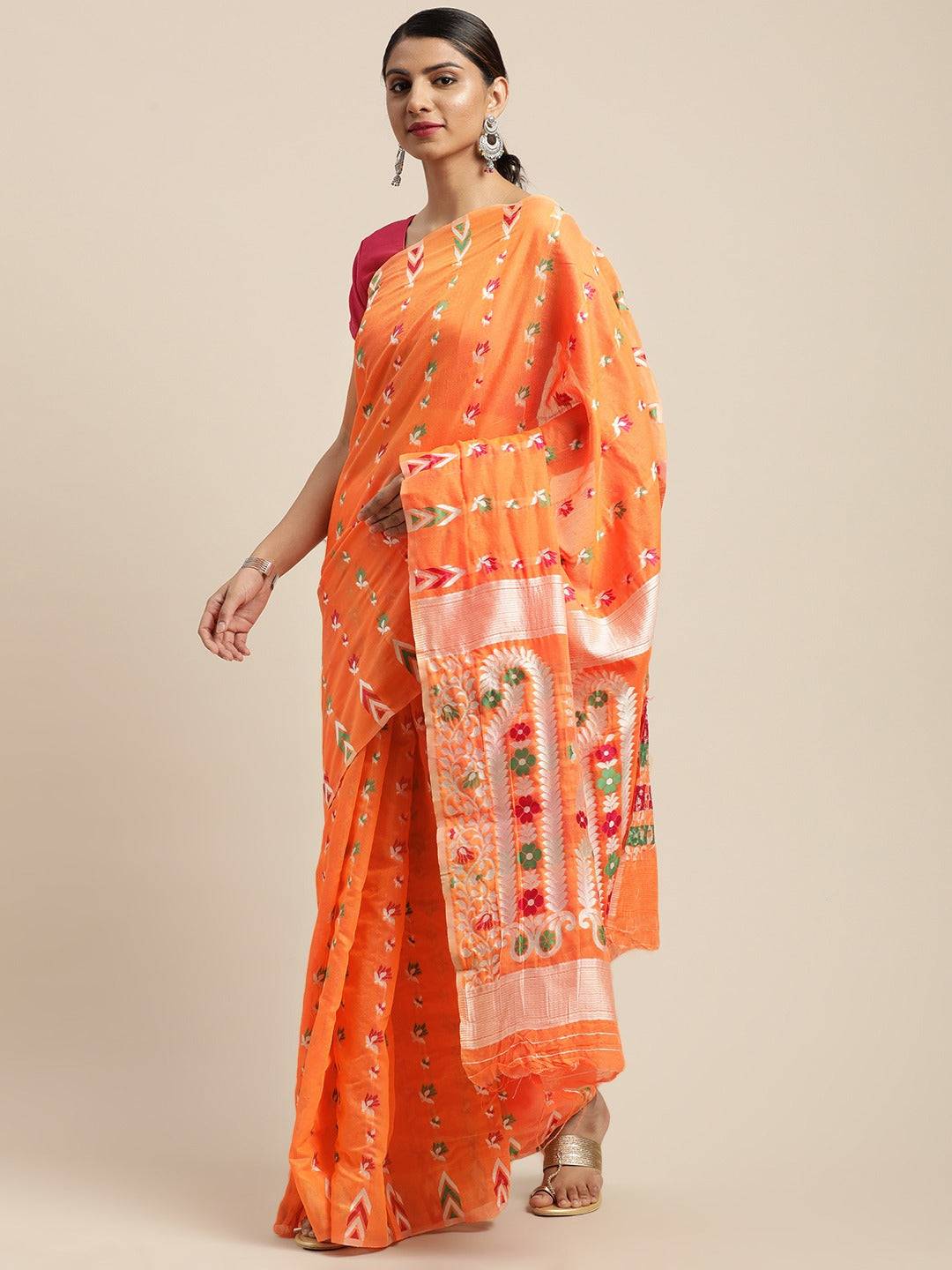 Dhakai Jamdani Cotton Silk Saree