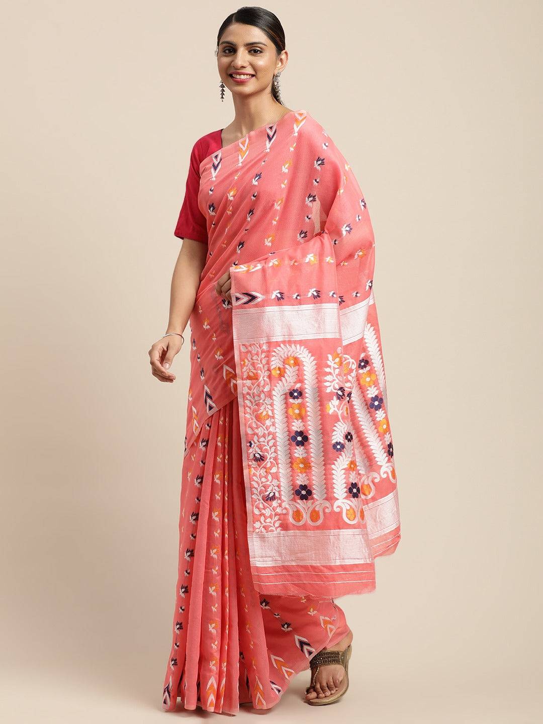 Dhakai Jamdani Cotton Silk Saree